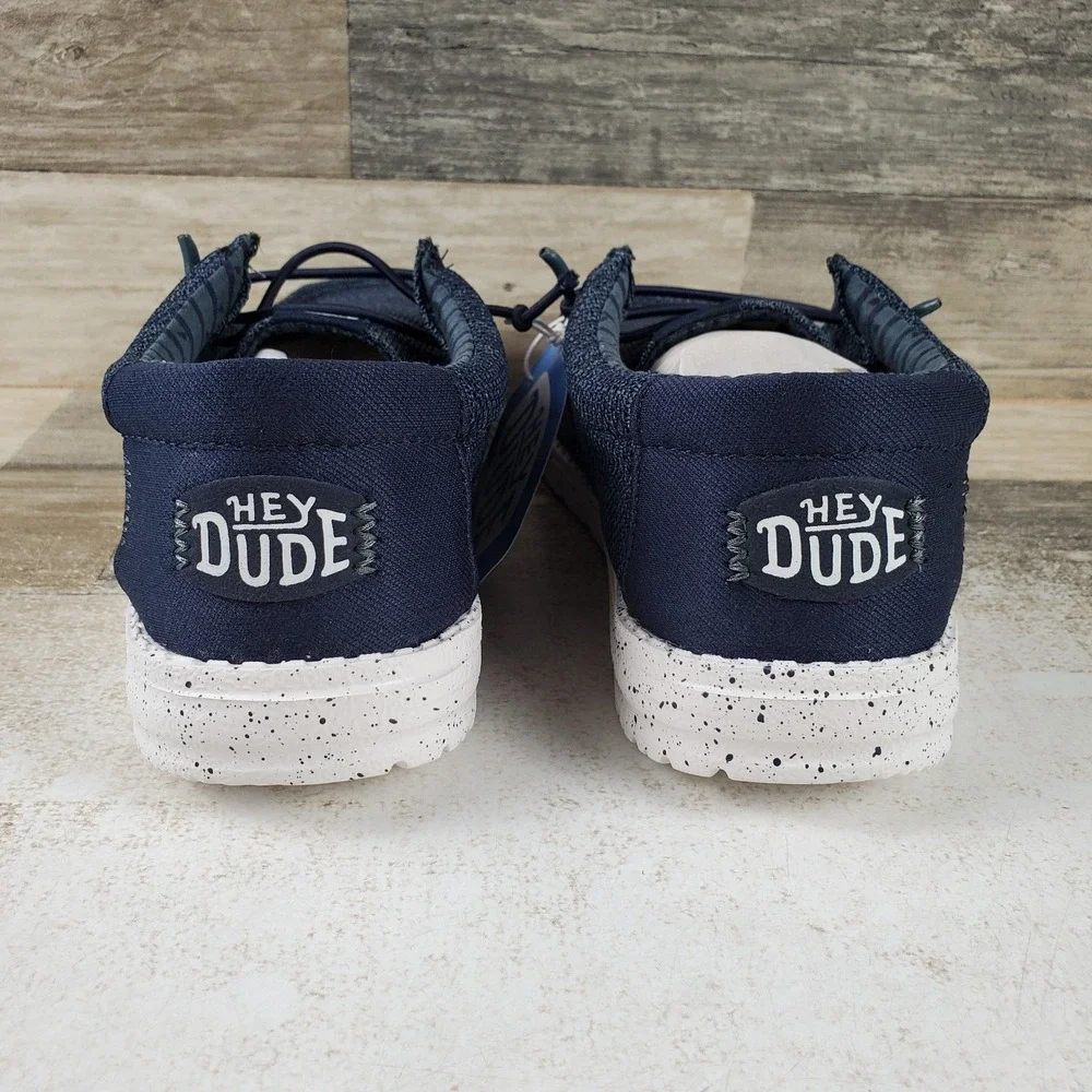Hey Dude Wally Stretch Sox Kids Loafer Shoes Sz 6 J6 Navy Mesh Slip On Round Toe